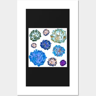 Bright blue and white fashion print Posters and Art